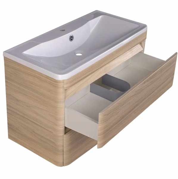 Тумба под раковину подвесная Style Line Атлантика 90 см ясень перламутр, моноблок - фото 5