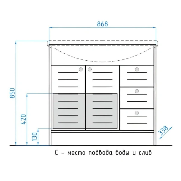Тумба с раковиной напольная Style Line Кантри ЛС-00000463 90 см с тремя ящиками - фото 2