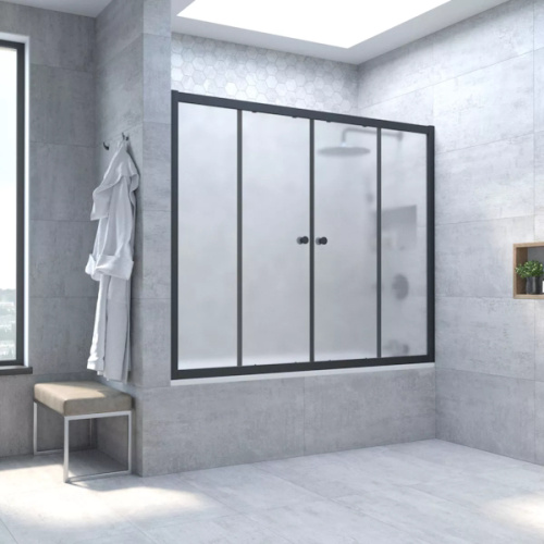 Душевая шторка на ванную профиль черный матовый стекло сатин Vegas-glass, 160 см - фото 2