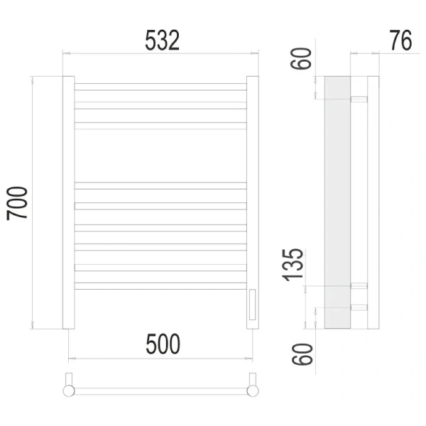 Полотенцесушитель электрический Terminus Аврора П9 500х700 хром - фото 2