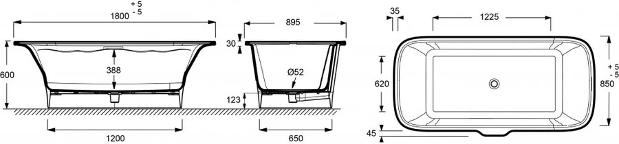 Ванна Flight Jacob Delafon Elite 180х85 см отдельностоящая - фото 2
