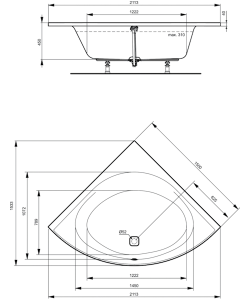 Ванна акриловая Ideal Standard Tonic II K7468 150х150 см асимметричная - фото 3