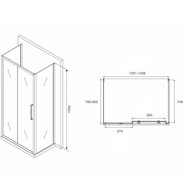 Душевой уголок Abber Schwarzer Diamant 130x80 см пристенный, прямоугольные - фото 2