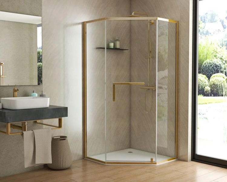 Душевой уголок Grossman Pragma 100х100 см золотистый, многоугольные - фото 2