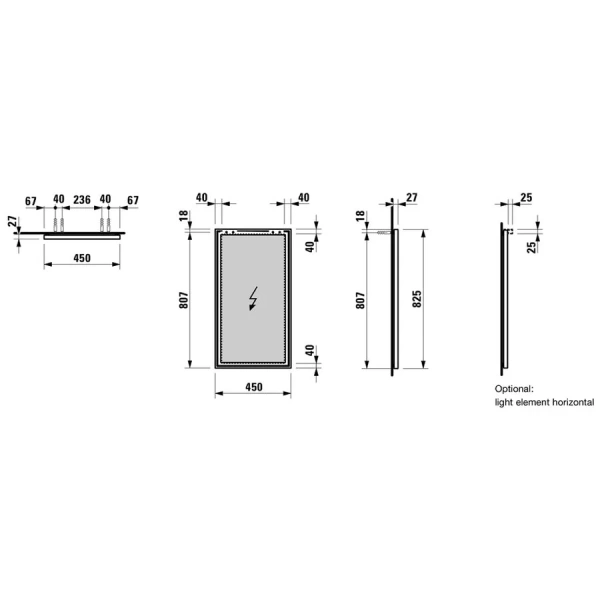 Зеркало в алюминиевой раме Laufen Frame 25 45 см без подсветки, в наличии - фото 2