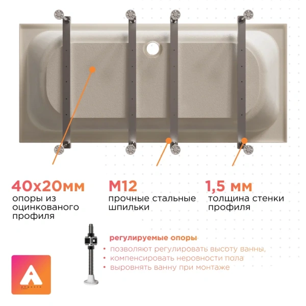 Ванна акриловая Радомир Прованс Ангосто 1-01-0-0-8-185, 180 x 80 см, белый, прямоугольные - фото 5