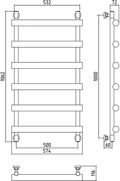 Полотенцесушитель водяной Сунержа Атлант 50х100 см белый матовый, для систем горячего водоснабжения, для систем отопления, с нижним подключением - фото 5