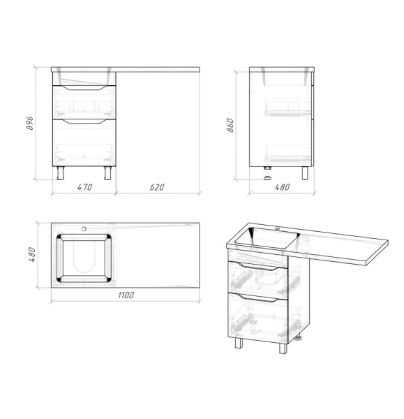 Тумба под раковину напольная Grossman Вилар 50 см белая, в наличии - фото 2