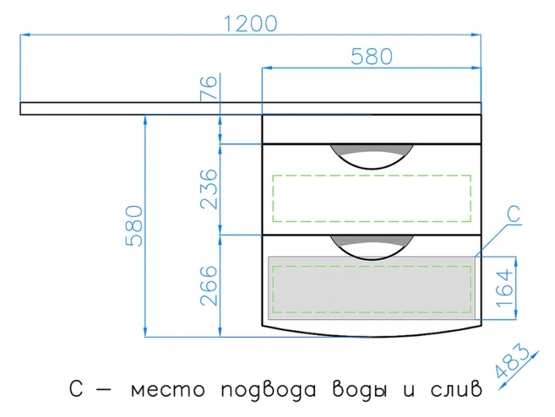 Тумба под раковину подвесная Style Line Жасмин-2 58 см белая, в наличии - фото 2