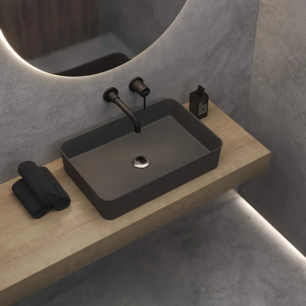 Раковина BERGES Ego 55 см матовый антрацит, современные, hi-tech - фото 2
