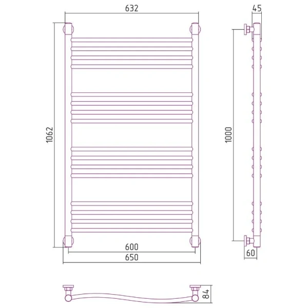 Полотенцесушитель водяной Сунержа Флюид+ 60х100 см шампань, современные, hi-tech - фото 2