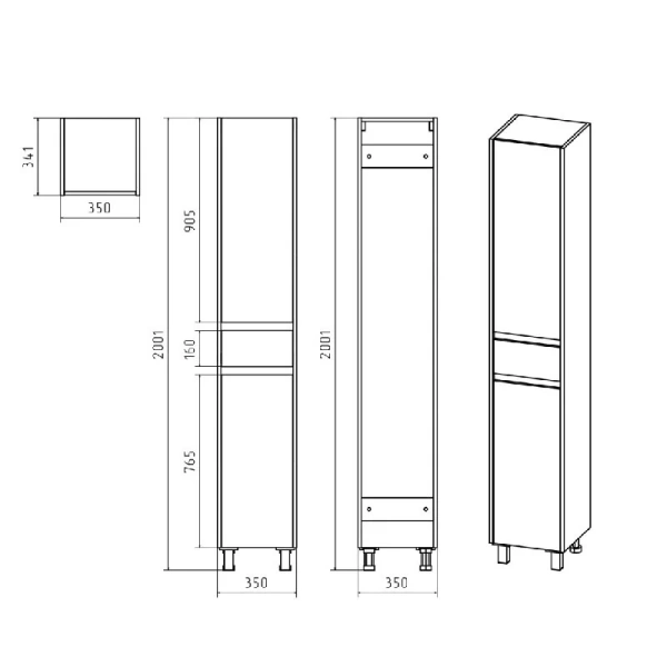Шкаф-пенал напольный Misty Алиса 35 см белый, правый, в наличии - фото 2