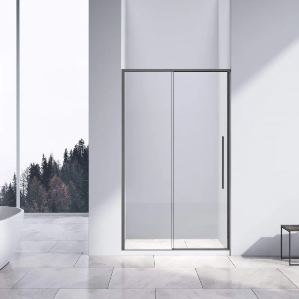 Душевая дверь в нишу Vincea Slim-N 110 см профиль вороненая сталь стекло прозрачное - фото 1