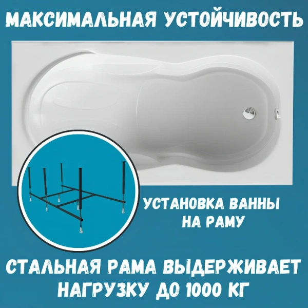 Ванна акриловая 1MarKa Taormina 01та1890кс2+, 180 x 90 см, цвет белый, угловые, приставные, встраиваемые - фото 7