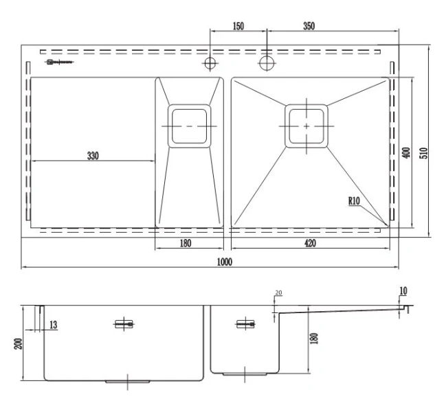 Мойка для кухни Omoikiri Akisame 100-2-LG-R 100 см светлое золото чаша справа - фото 3