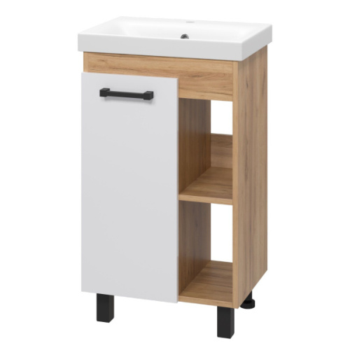 Тумба под раковину напольная Misty Крафт 50 см белая/зебрано сахара, современная, hi-tech - фото 3