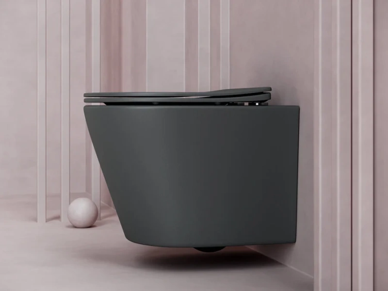 Унитаз подвесной Ceramica Nova Balearica темный антрацит, безободковые, сиденье с микролифтом , с антивсплеском - фото 6