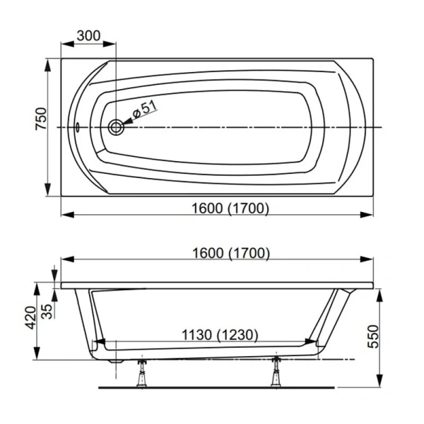 Ванна акриловая Vagnerplast Ebony 170×75 см приставная - фото 2