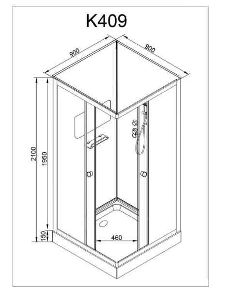 Душевая кабина Deto K 90x90 см без крыши - фото 2