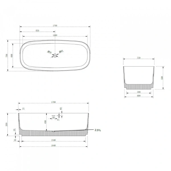 Ванна из искусственного камня Abber Stein 170x75 см песочная матовая, искусственный камень - фото 2
