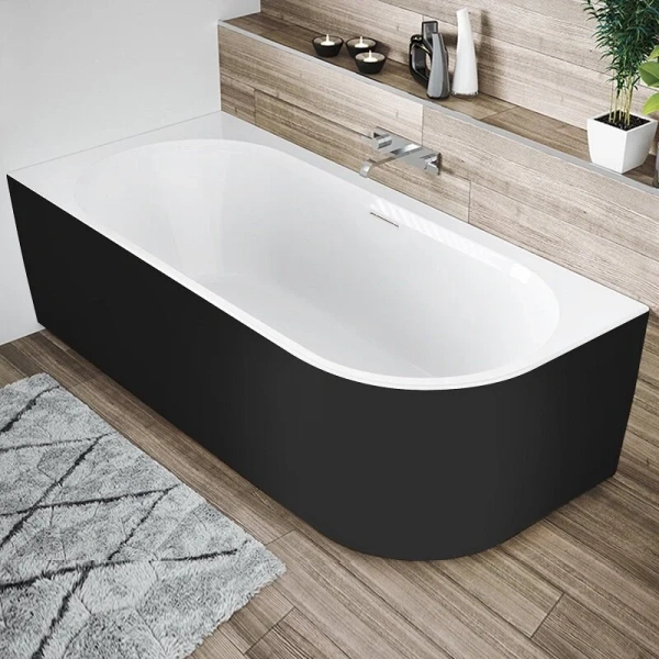 Акриловая ванна Riho Desire Corner Velvet B087001220/B088001220, 184 x 84 см, литые панели слева/справа (черные матовые), чаша белая матовая - фото 2