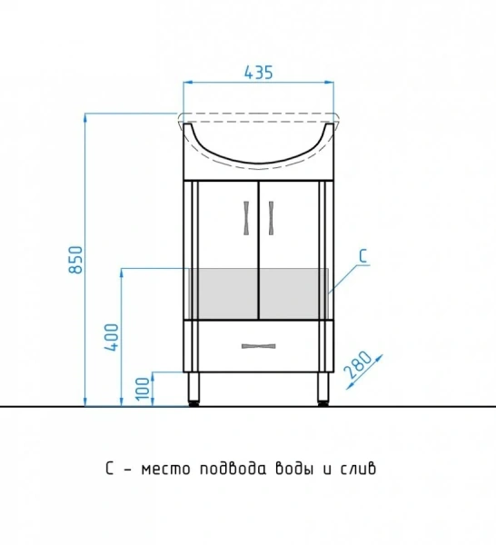 Тумба с раковиной напольная Style Line Эко Стандарт ЛС-00000096 50 см с дверками, 50 см - фото 6