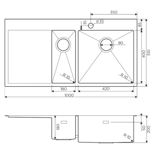 Мойка для кухни Omoikiri Akisame 100-2-LG-R 100 см светлое золото чаша справа - фото 2