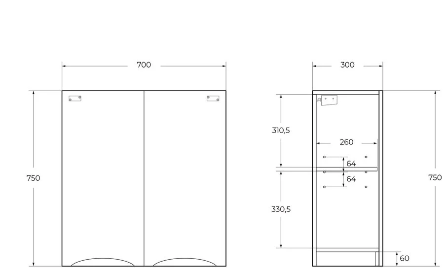 Шкаф подвесной BelBagno Fly-Marino 70 см с двумя распашными дверцами - фото 2