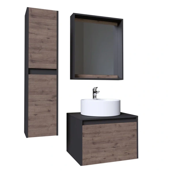 Тумба под раковину подвесная Grossman Смарт 60 см веллигтон/графит, светло-коричневая, комбинированная, другие - фото 7