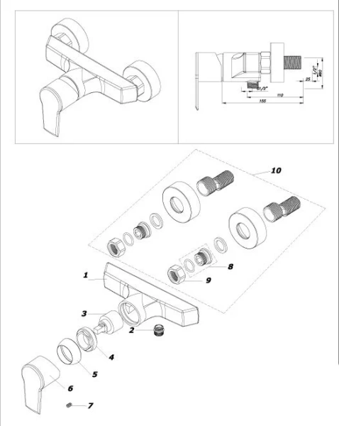 Смеситель Azario Enzo AZ-15710611 для душа, без излива, хром - фото 2