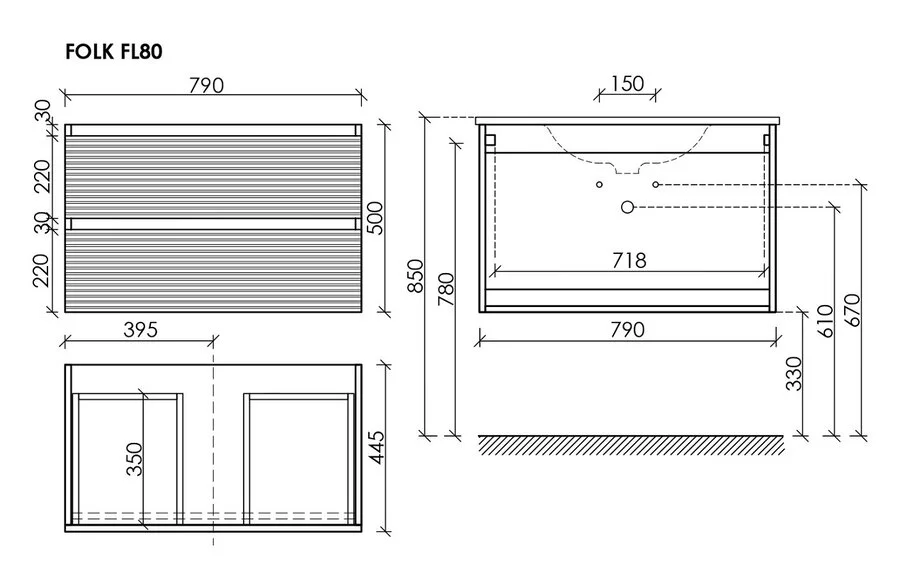 Тумба под раковину подвесная Sancos Folk 80 см ergraut soft, по запросу - фото 2