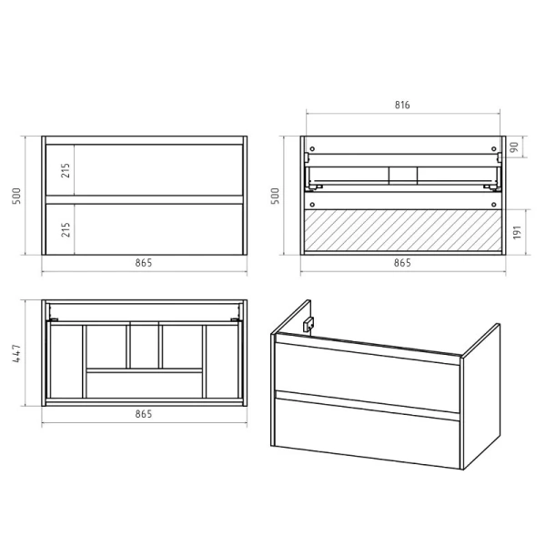 Тумба под раковину подвесная Brevita Dallas 90 см с двумя выдвижными ящиками - фото 2