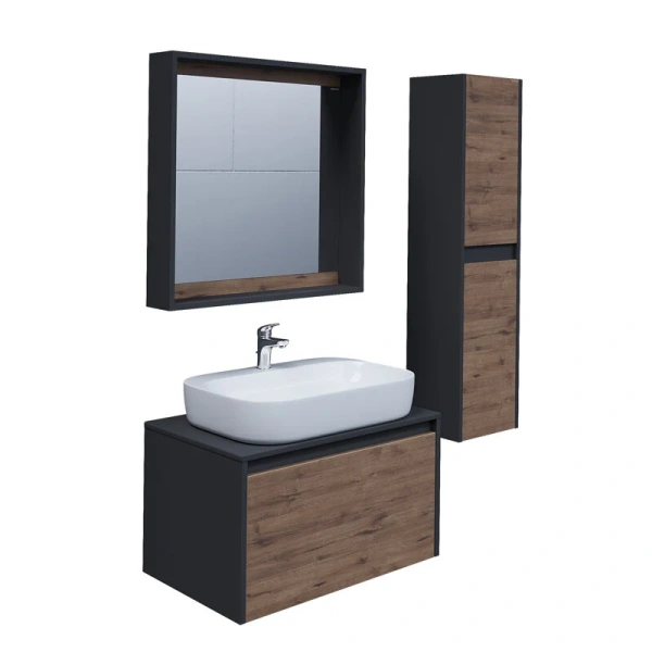 Тумба под раковину подвесная Grossman Смарт 70 см веллигтон/графит, окрашенные, под дерево - фото 9