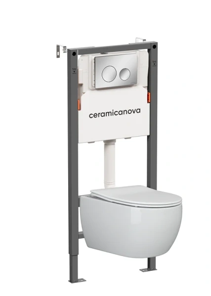 Унитаз с инсталляцией Ceramica Nova Play кнопка хром - фото 1