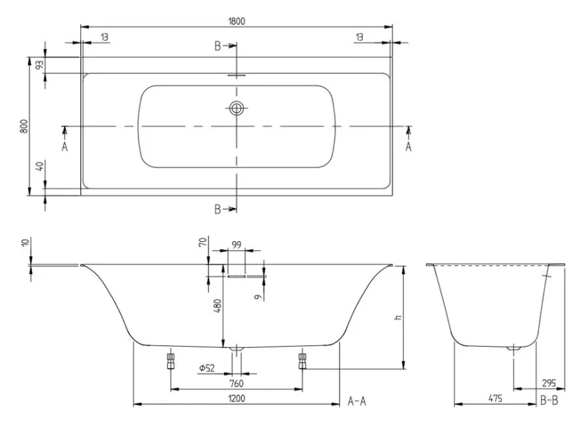 Ванна акриловая Villeroy&Boch Subway 3.0, 180 x 80 см, белая, UBQ180SBW2DV-01, 180 см - фото 9