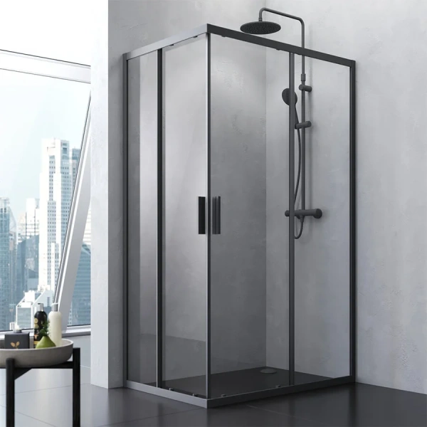 Душевой уголок Am.Pm Gem S 120x80 см профиль черный матовый, стекло прозрачное, стеклянные, угловые, без поддона - фото 6