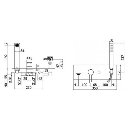 Схема, из латуни, из нержавеющей стали, прямоугольная форма, с душевой лейкой - фото 5