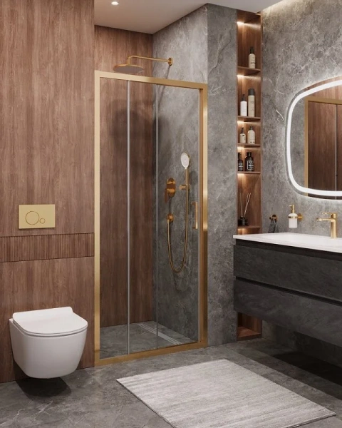 Душевая дверь в нишу Cezares Molveno 100 см стекло прозрачное профиль золото - фото 4