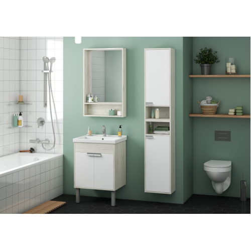 Шкаф подвесной Акватон Флай 35 см белый/дуб крафт, правый, окрашенные - фото 8