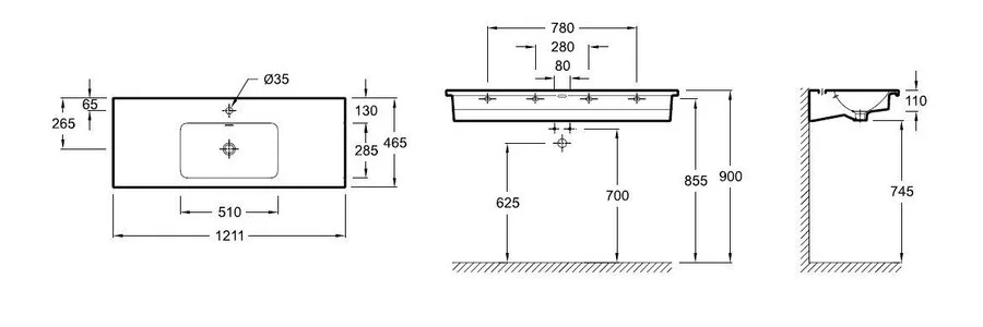 Раковина Jacob Delafon Vox 120 см подвесная - фото 2