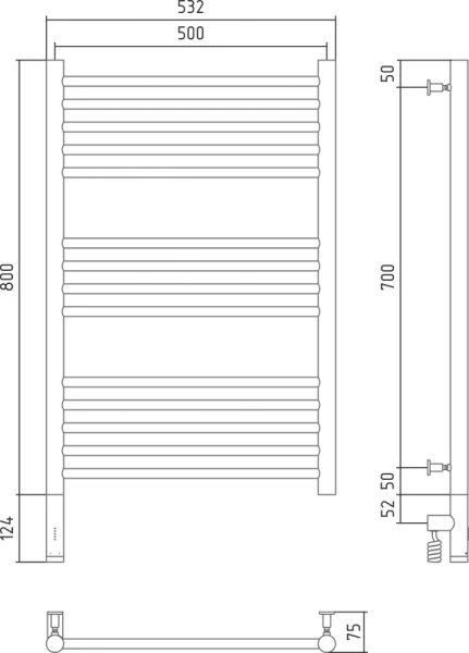 Полотенцесушитель электрический Сунержа Богема 3.0 50х80 см левый черный матовый, лесенка, вертикальные - фото 4