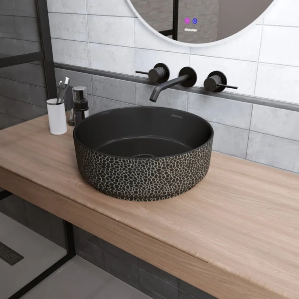 Раковина Grossman Color 35.5 см черная с текстурой кожи - фото 4
