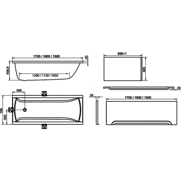 Ванна акриловая Ravak Classic 150х70 см приставная - фото 2