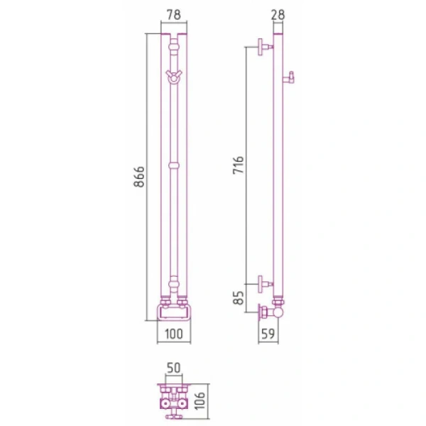 Полотенцесушитель водяной Сунержа Нюанс EU50+ 5х84 см темный титан муар - фото 2