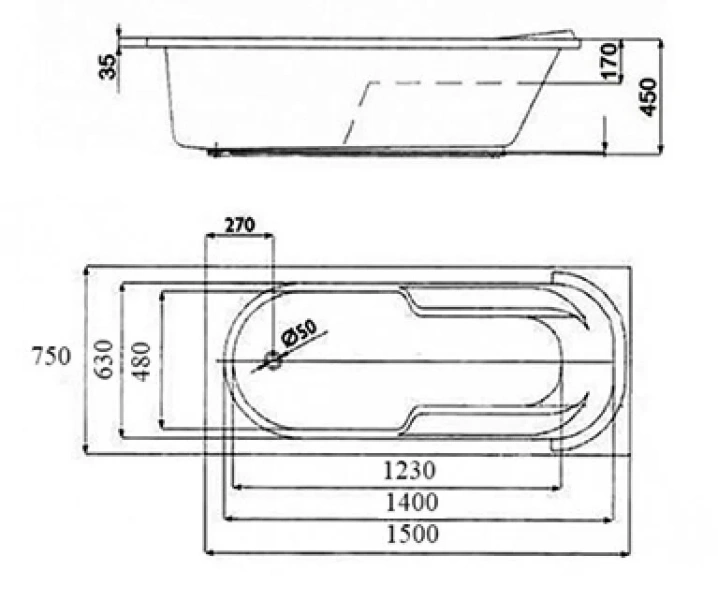Ванна акриловая Vincea VBT-2A150, 150 x 75 см, без опоры, белый - фото 2