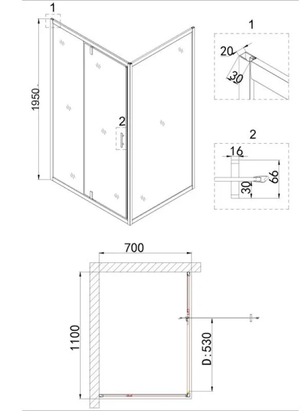 Душевая дверь в нишу Niagara Nova 110 см профиль хром, современные, hi-tech - фото 2