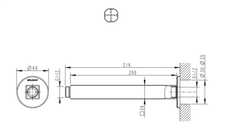 Потолочный кронштейн для душа Bravat Built-in P7436C-RUS - фото 2