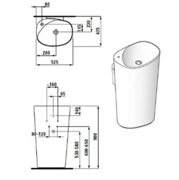 Раковина напольная Laufen Palomba 52 см свободностоящая белая, современные, hi-tech - фото 2