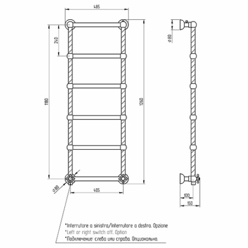Полотенцесушитель электрический Migliore Edera 49х126 см золото, подключение слева - фото 4