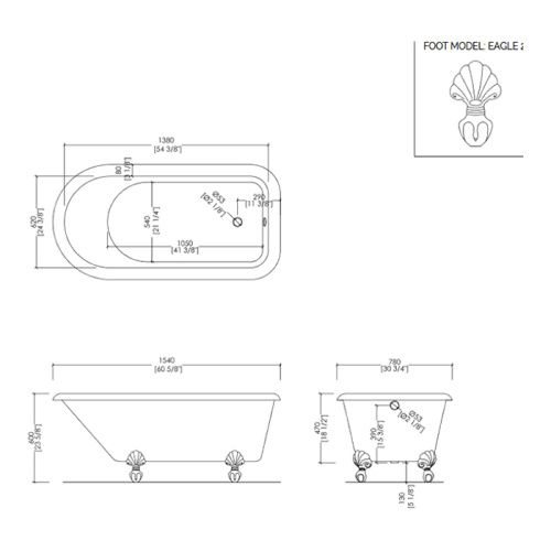 Ванна чугунная Devon&Devon Kensington 154 - фото 3